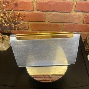 Saint Laurent Silver Metallic Envelope Clutch with Gold Bar